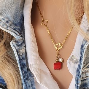 FP Jewelry Unique Chain 14k Gold Necklace Natural Coral Nugget Real Pearl